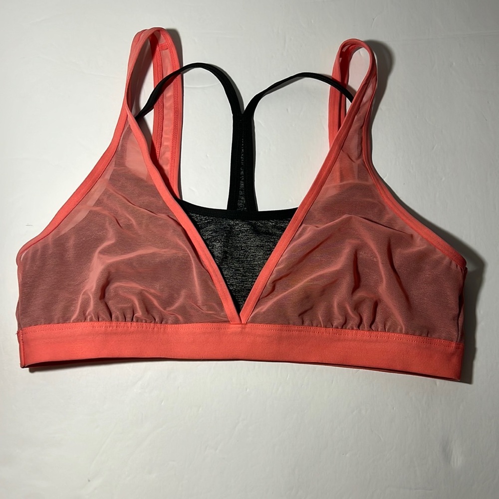 Aerie Low Support Double Layer Sports Bra Dark Grey with Peach Mesh